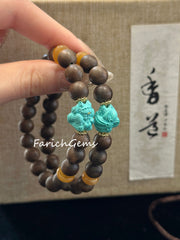 Agarwood Amber Turquoise Beaded Crystal Bracelet 8mm