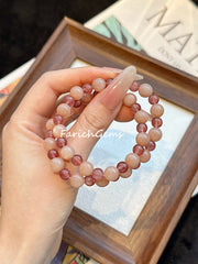 Double Wrap Strawberry Quartz Peach Moonstone Beaded Crystal Bracelet 6+8mm