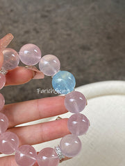 Aquamarine Rose Quartz Beaded Crystal Bracelet 14+15mm