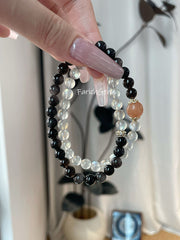 Gray Moonstone Silver Obsidian Beaded Crystal Bracelet 6+10mm