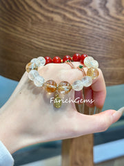 Citrine Quartz Red Agate Beaded Crystal Bracelet 11+10mm