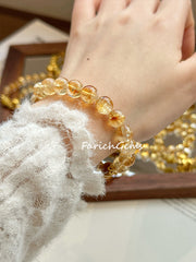 Golden Tiger's Eye Stone Citrine Beaded Crystal Bracelet 8+7mm