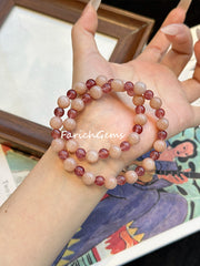 Double Wrap Strawberry Quartz Peach Moonstone Beaded Crystal Bracelet 6+8mm