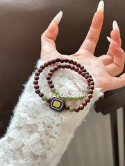 Red Sandalwood (Rosewood ) Nephrite Beaded Crystal Bracelet 6mm