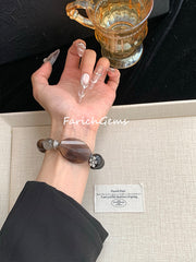 Lightning-Struck Wood Agarwood Smoky Quartz Beaded Crystal Bracelet 12+15mm