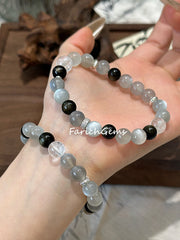Silver Moonstone Golden Obsidian Clear Azeztulite Quartz Beaded Crystal Bracelet 8mm