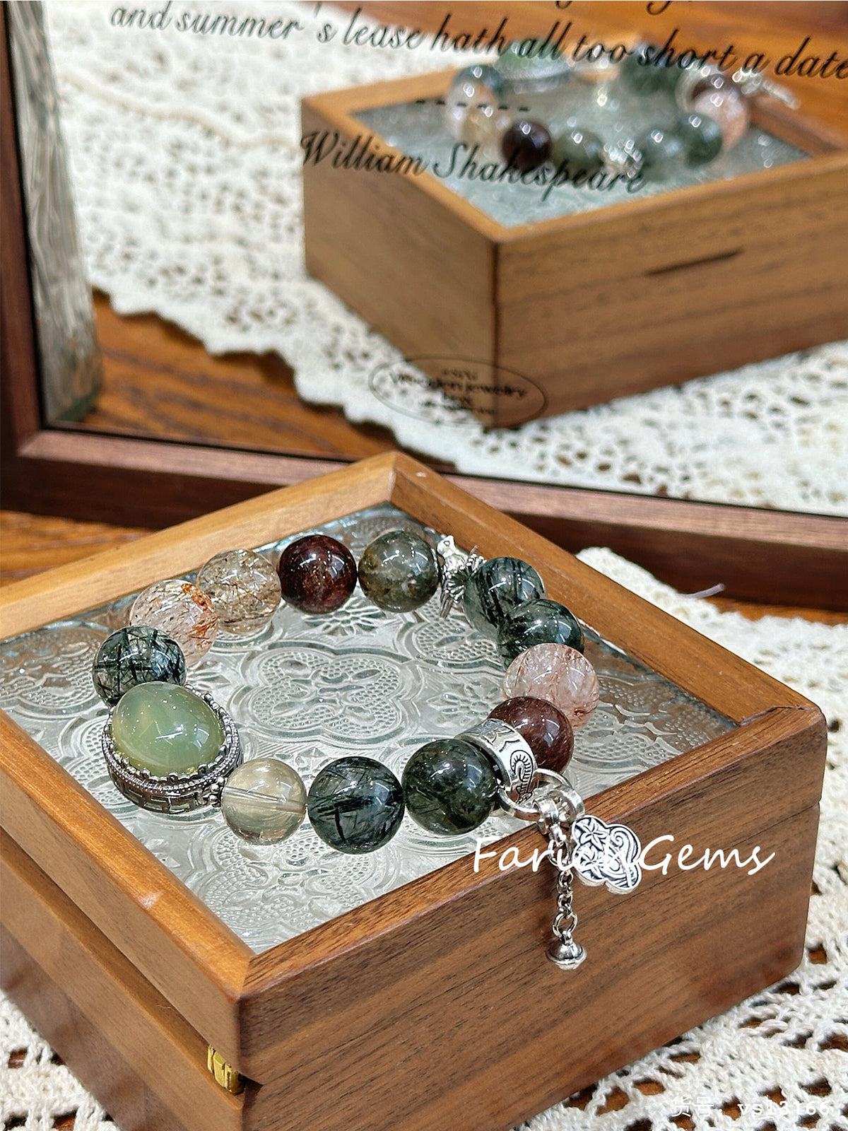 Green Rutilated Quartz Black & Gold Super 7 Citrine Beaded Crystal Bracelet 12+14mm