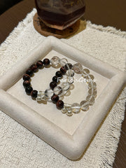 Clear Quartz Colored Herkimer Red Tiger's Eye Stone Beaded Crystal Bracelet 10+11+12mm