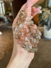 Black & Gold Super 7 Sunstone Clear Quartz Beaded Crystal Bracelet 8+10mm