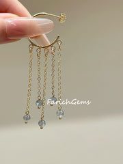 Natural Gray Moonstone Copper Accessories Fringe Earring