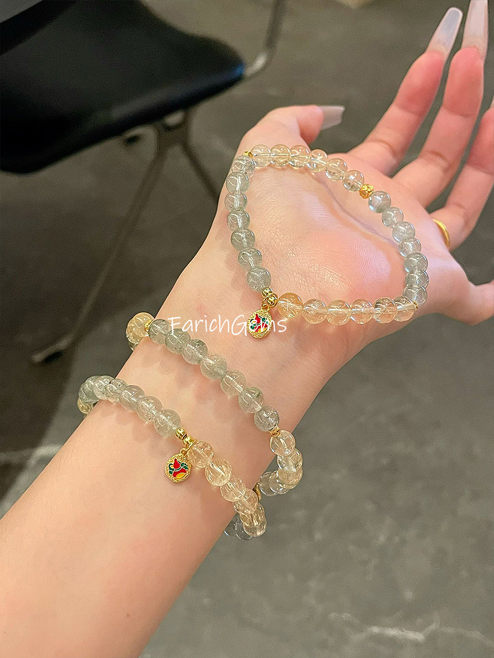 Green Phantom Quartz Citrine Azeztulite Quartz Beaded Crystal Bracelet 6mm