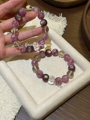 Purple Lepidolite Purple Mica Clear Quartz Beaded Crystal Bracelet 12mm