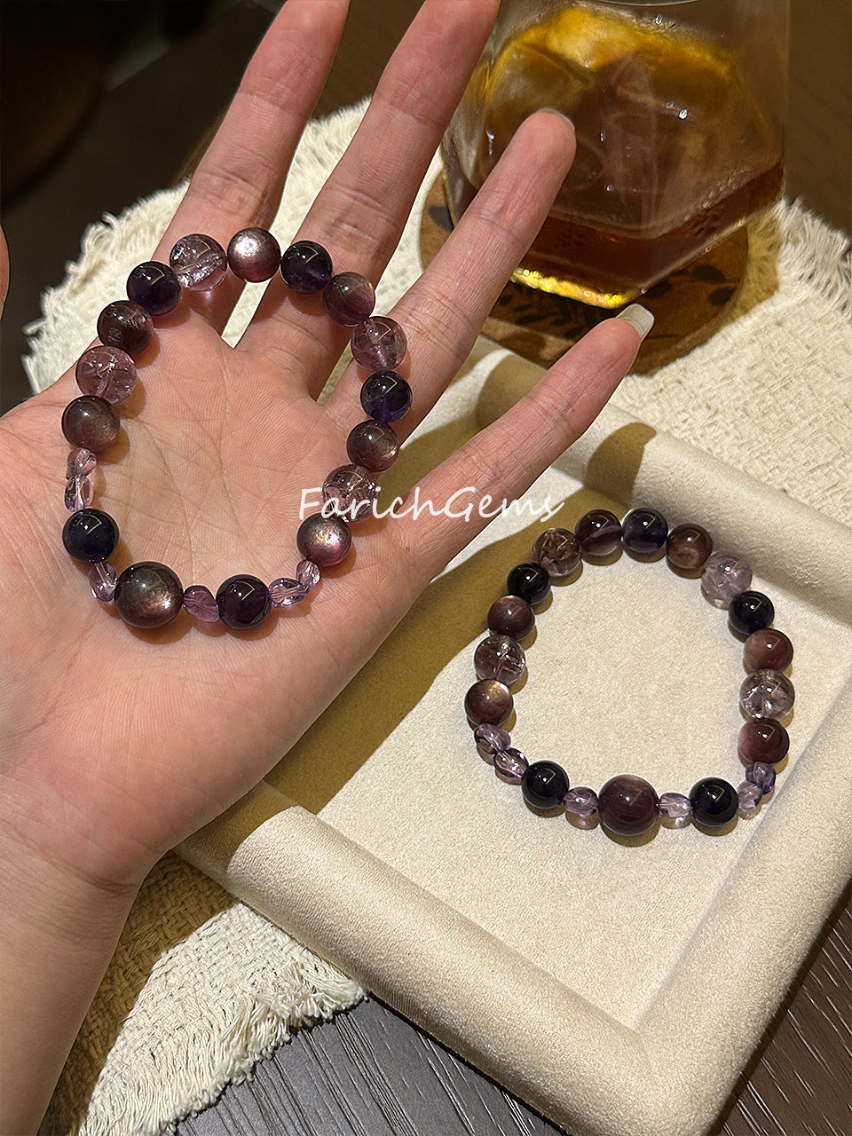 Amethyst Purple Lepidolite Purple Azeztulite Quartz Beaded Crystal Bracelet 9+10+12mm
