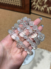 Pink Azeztulite Quartz Blue Moonstone Clear Quartz Beaded Crystal Bracelet 9+11mm