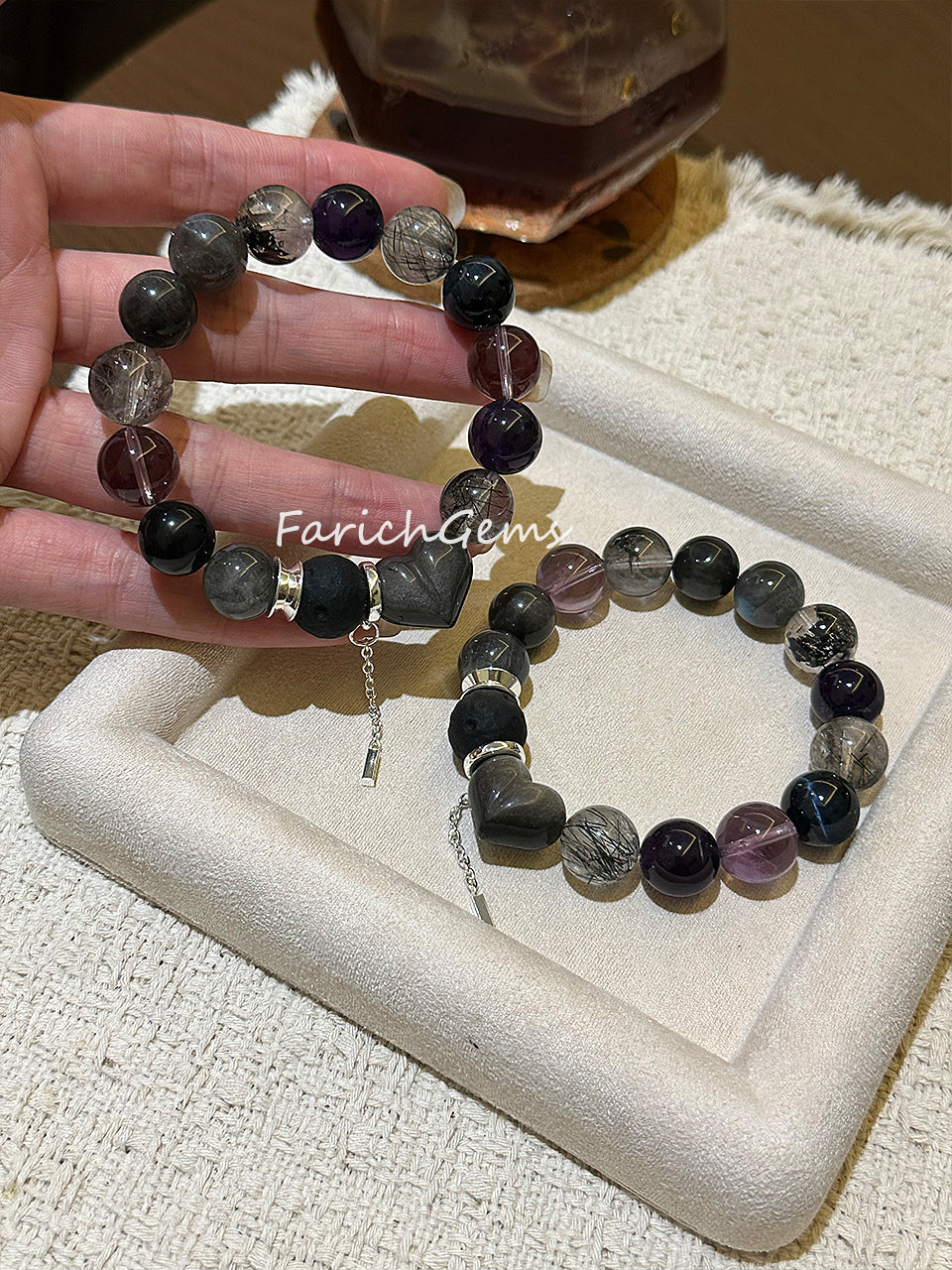 Dark Style Multi-Gemstone Beaded Crystal Bracelet 11-13mm