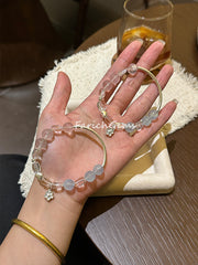 Clear Quartz Aquamarine Rose Quartz Beaded Crystal Bracelet 9-10mm