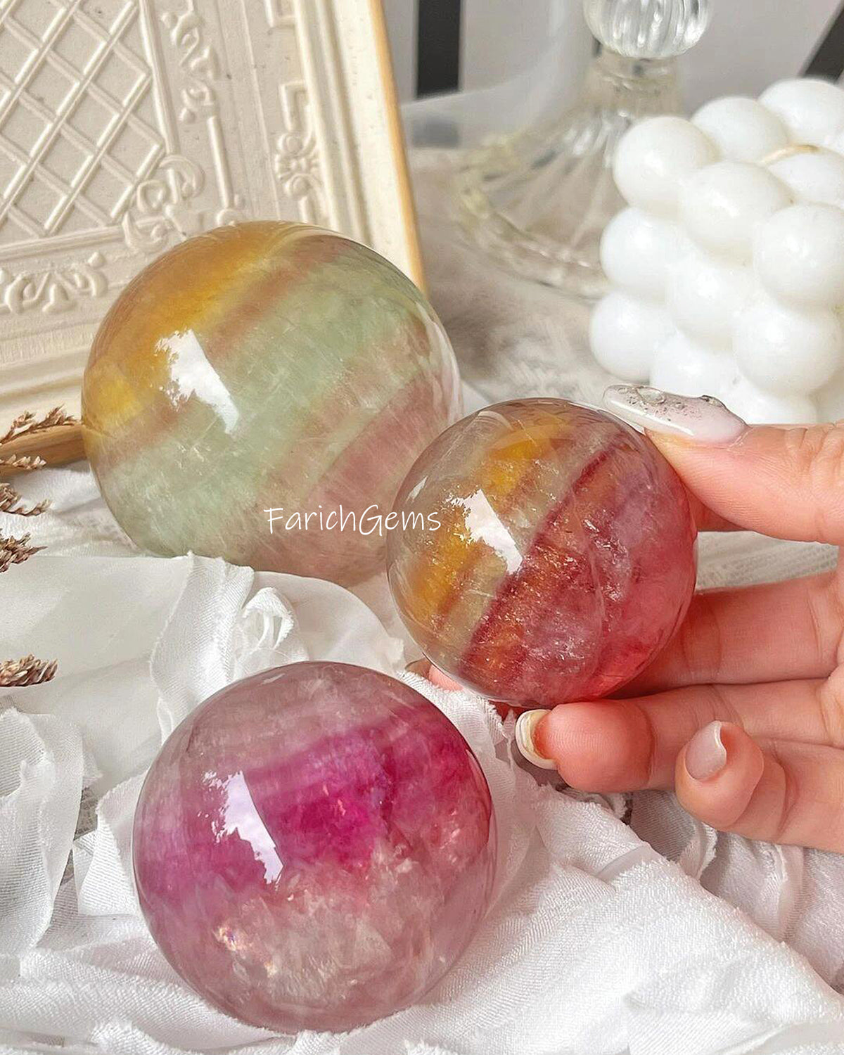 Natural Colorful Fluorite Sphere, Watermelon Fluorite Crystal Sphere