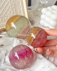 Natural Colorful Fluorite Sphere, Watermelon Fluorite Crystal Sphere