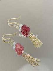 Pi Xiu Shaped Strawberry Quartz Copper Accessories Fringe Earring
