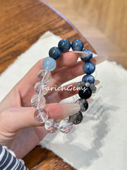 Kyanite Aquamarine Black Rutilated Quartz Obsidian Clear Azeztulite Gray Moonstone Beaded Crystal Bracelet 12+4.5mm