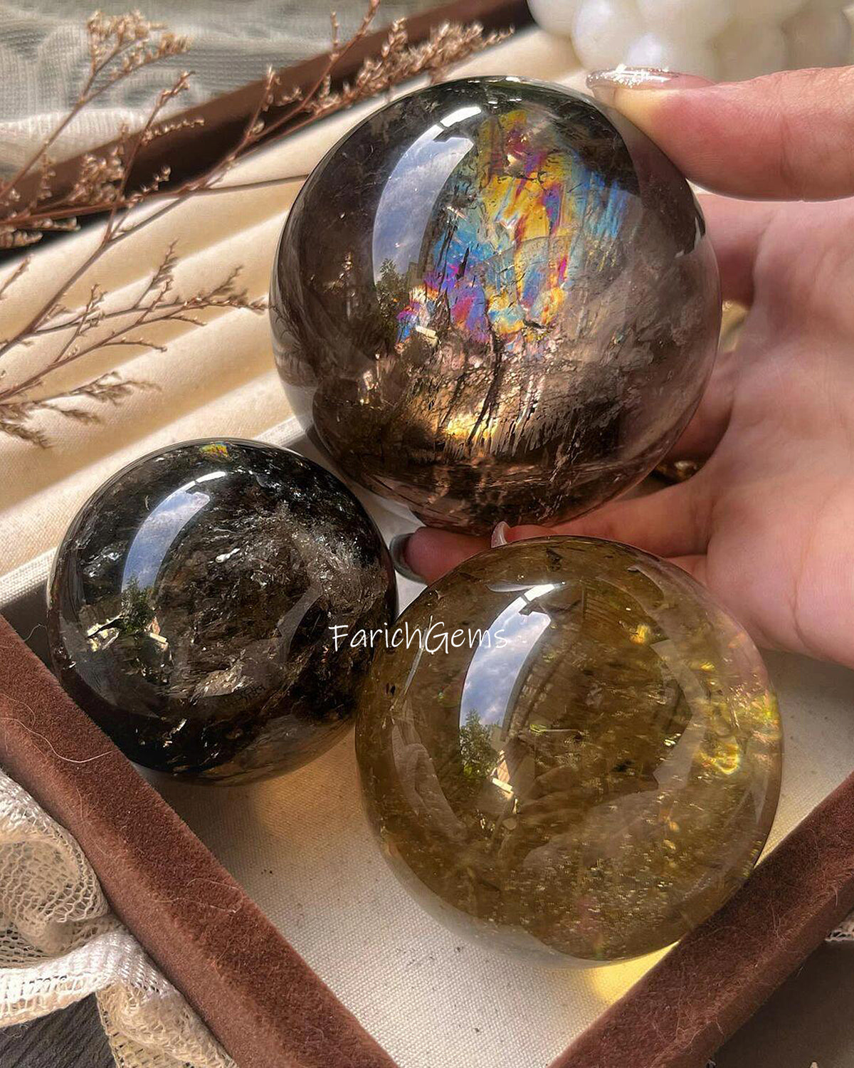 Degaussing Smoky Citrine Quartz Sphere, Tea Smoky Quartz Crystal Sphere