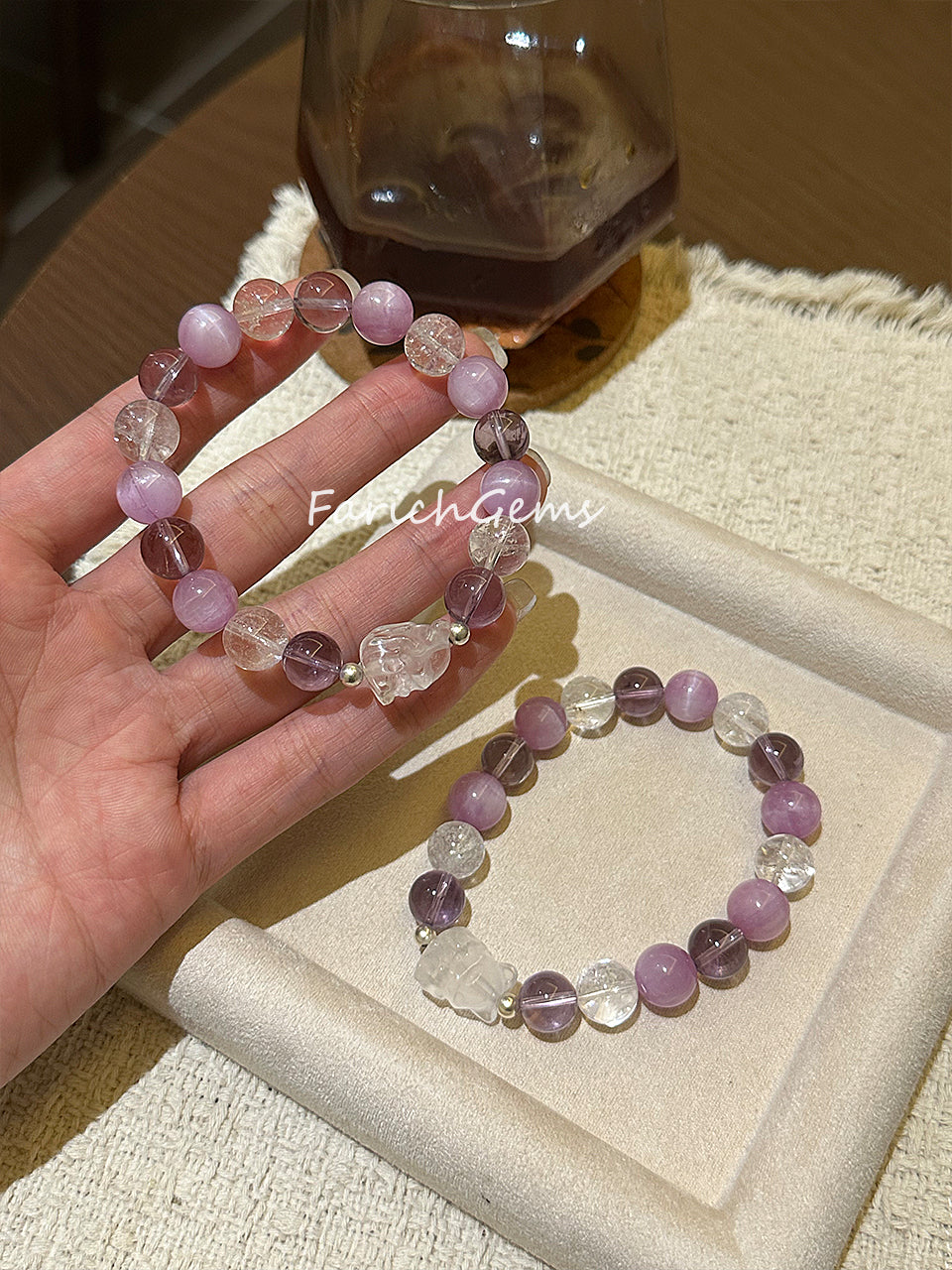 Clear Quartz Azeztulite Quartz Amethyst Kunzite Beaded Crystal Bracelet 10mm