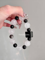 Rose Quartz Silver Obsidian Beaded Crystal Bracelet 8+15mm