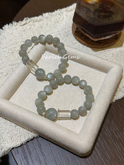 Silver Moonstone Clear Quartz Beaded Crystal Bracelet 11+14mm