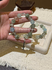 Green Lepidolite Aquamarine Green Fluorite Clear Quartz Green Quartz Beaded Crystal Bracelet 11-12mm