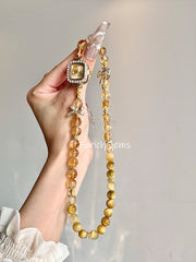 Double Wrap Tiger's Eye Stone Citrine Beaded Crystal Bracelet Watch 8-9mm