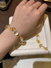 Brazilian Citrine Clear Quartz Beaded Crystal Bracelet