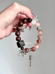 Black & Gold Super 7 Agarwood White Phantom Quartz Beaded Crystal Bracelet 12mm