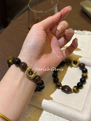 Silver Sheen Obsidian Black & Gold Super 7 Yellow Blue Tiger's Eye Stone Beaded Crystal Bracelet 6+12mm