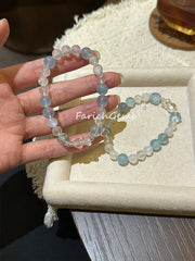 Aquamarine Clear Quartz Blue Moonstone Beaded Crystal Bracelet 7+8mm
