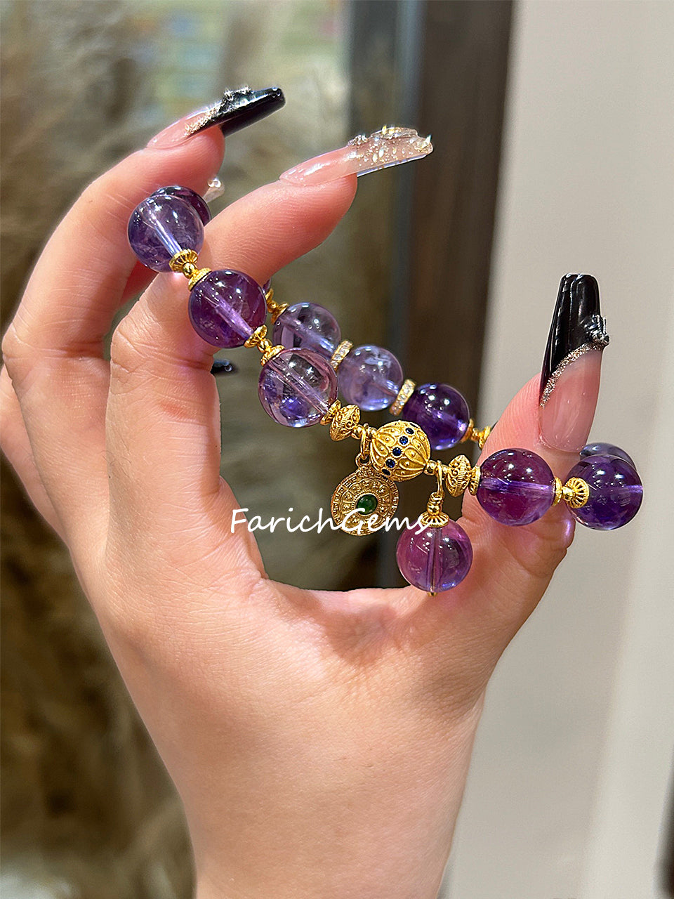 Top Grade Natural Amethyst Beaded Crystal Bracelet 10mm