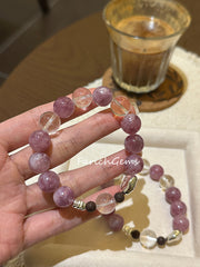 Lakawood Clear Quartz Purple Mica Beaded Crystal Bracelet 12mm