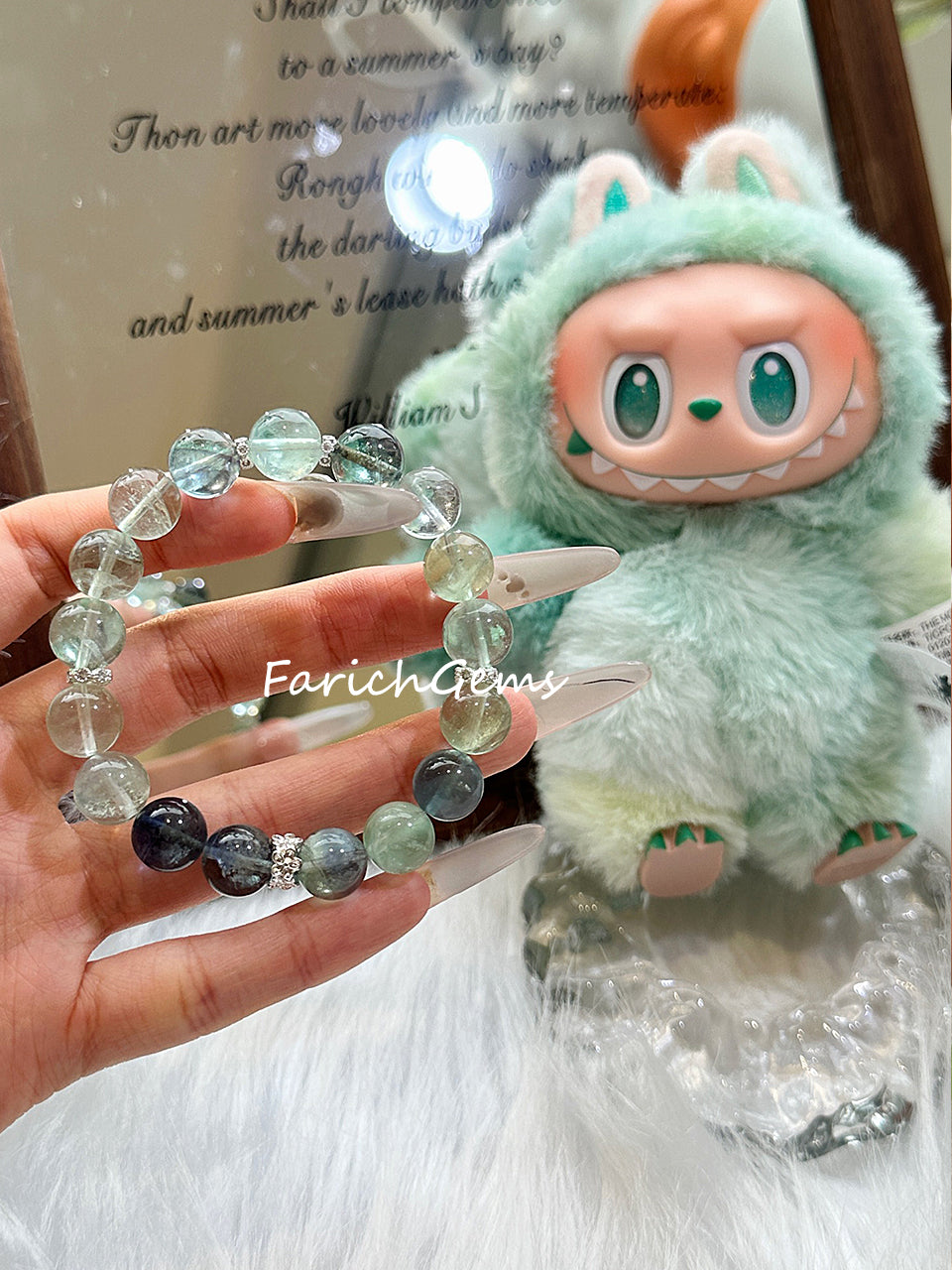 Green Fluorite Blue Fluorite Beaded Crystal Bracelet 10mm+