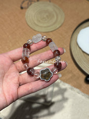 Red Hematoid Quartz Clear Quartz Beaded Crystal Bracelet 9+11mm