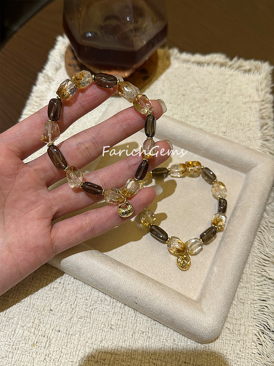 Smoky Quartz Citrine Beaded Crystal Bracelet