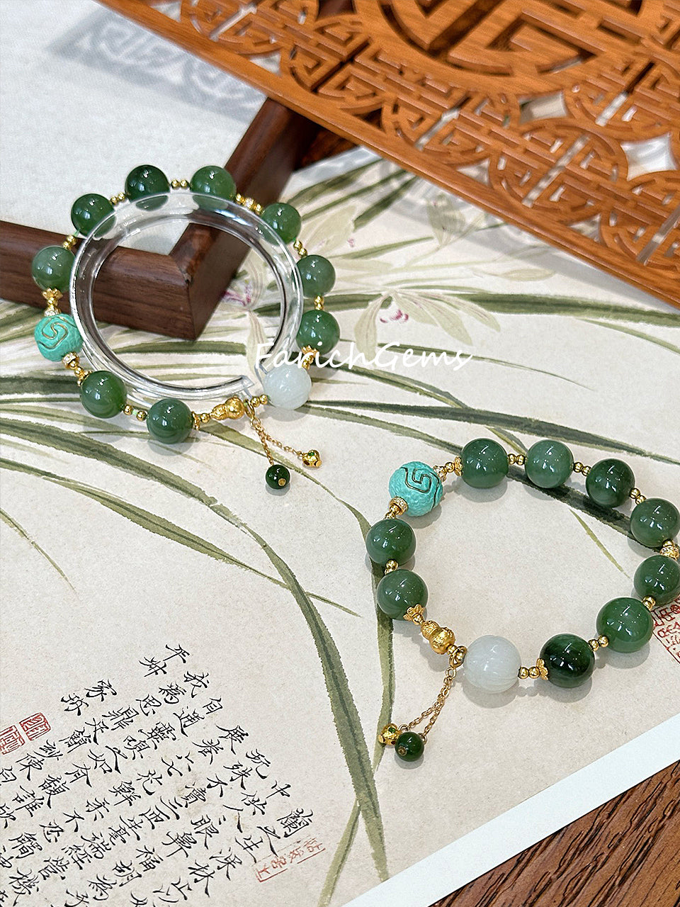 Jasper Jade White Jade 925 Silver Accessories Beaded Crystal Bracelet 11mm