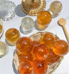 Natural Honey Yellow Calcite Sphere, Orange Iceland Calcite Sphere