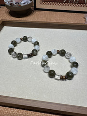 Green Lepidolite Snowflake Phantom Quartz Agarwood Clear Azeztulite Quartz Beaded Crystal Bracelet 14+15mm