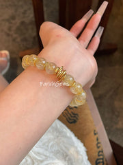 Golden Rutilated Quartz Beaded Crystal Wrap Protection Bracelet 10mm