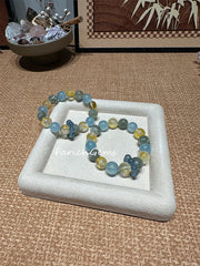 Green Lepidolite Yellow Hematoid Quartz Aquamarine Beaded Crystal Bracelet 10-12mm