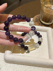 Amethyst Clear Quartz Azeztulite Quartz Beaded Crystal Bracelet 12-14mm