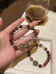 Rutilated Quartz Four-Season Phantom Quartz Clear Quartz Red Hematoid Quartz Beaded Crystal Bracelet 8-9mm