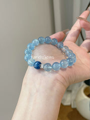 Aquamarine Kyanite Beaded Crystal Bracelet 10mm