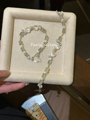 Green Quartz Clear Quartz Pearl Beaded Crystal Bracelet