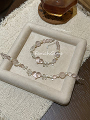 Rose Quartz Clear Quartz Pearl Beaded Crystal Bracelet 6+10mm