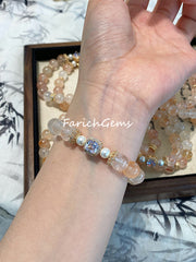 Fire Rose Hematoid Quartz Pearl Beaded Crystal Bracelet 10mm